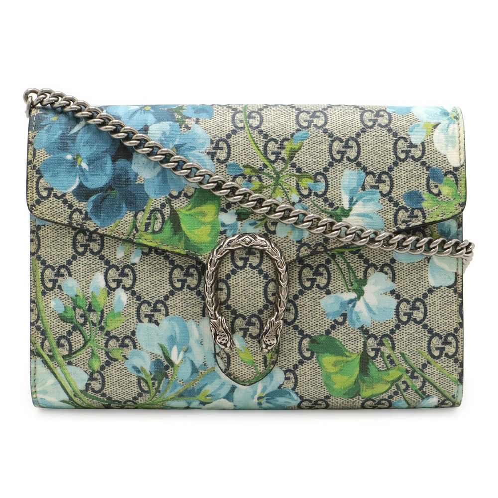 Gucci Dionysus GG Blooms Chain Wallet Shoulder Bag Beige Cream Blue Multi